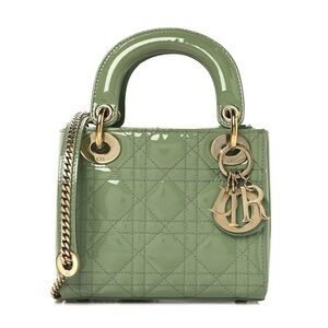 CHRISTIAN DIOR Patent Cannage Mini Lady Dior Mint Green Chain Strap